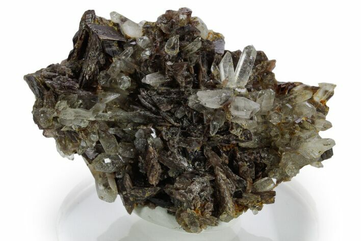 Quartz Crystals on Sharp Axinite Crystal Cluster - Peru #347868